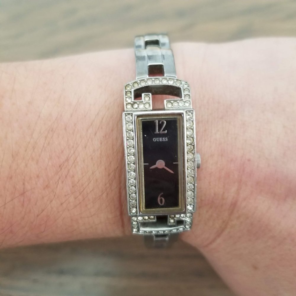Guess women's silver watch with rhinestones